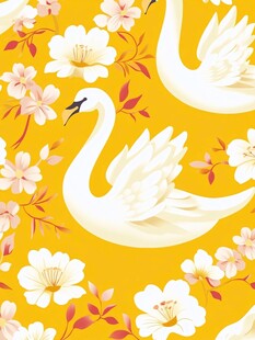 天鹅花卉的绚丽图案