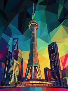 彩色几何风上海东方明珠