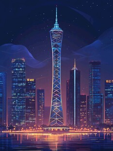 璀璨都市夜景中的摩天高塔