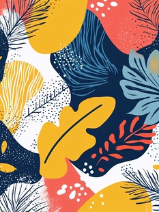 多彩手绘风植物图案背景