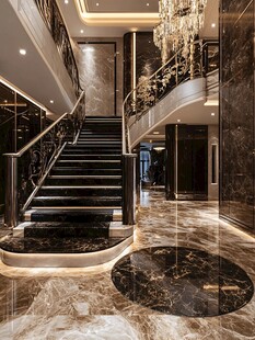 奢华大理石双跑楼梯空间