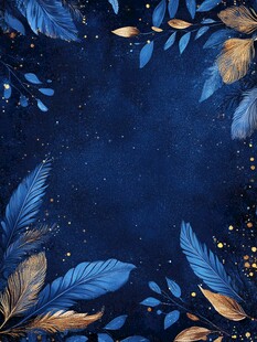 蓝金羽毛梦幻背景图