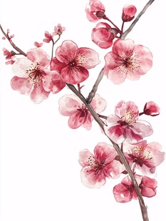 手绘粉色娇艳桃花枝