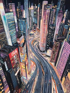 繁华都市夜景车流画卷