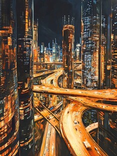 未来都市繁华交通夜景