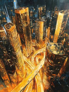 璀璨都市夜景油画风
