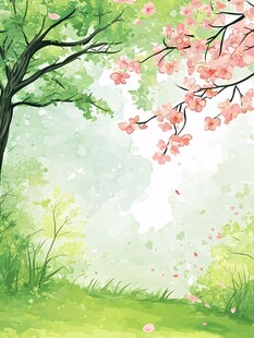 春日烂漫樱花树林风景