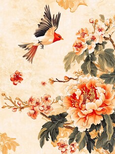 花鸟图 飞鸟伴艳花