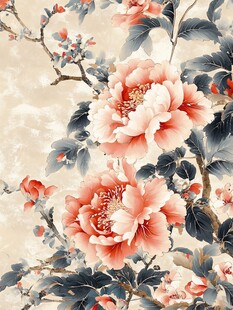 中式工笔牡丹花卉图