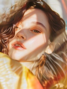 阳光洒落的卷发魅力女性