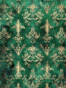 复古绿底金色花纹织物图案