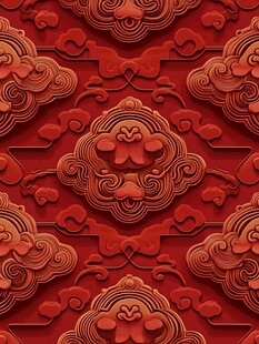 中式红色云纹浮雕图案