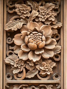 中式木雕花卉精美饰件