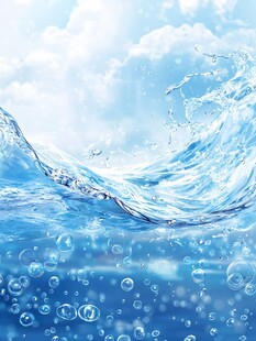 蓝色海浪与水中气泡美景