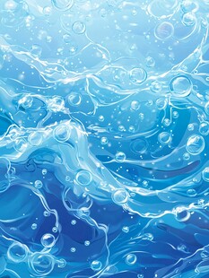 蓝色水波与气泡梦幻图景