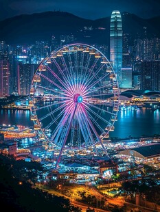 香港夜景中的璀璨摩天轮