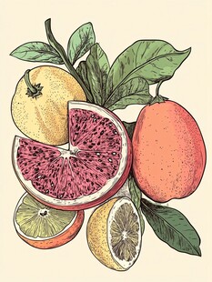 手绘柑橘类水果组合图