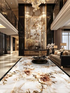 奢华复式客厅大理石花卉装饰