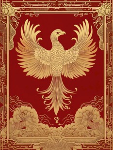 中式金凤凰红色华丽图案