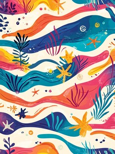 海洋元素缤纷手绘图案