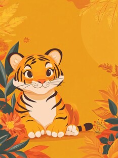 可爱小老虎置身秋日花丛中