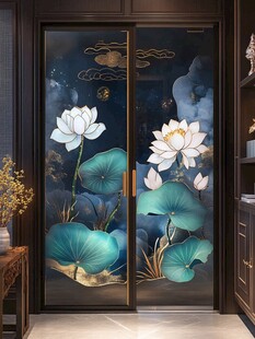 中式双开荷花图案艺术门