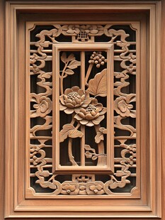 中式木雕花卉窗棂