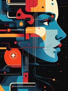 科技感人脸抽象艺术插画