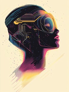 赛博朋克风的机械感人脸