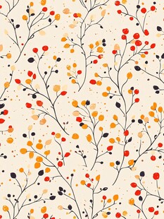 秋日浆果枝叶无缝图案