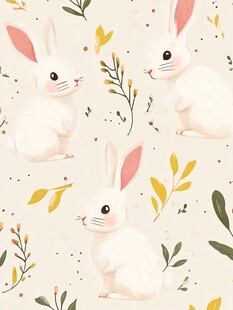 可爱兔子与花草无缝图案