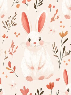 可爱白兔与花卉图案