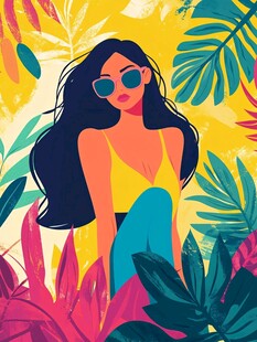 夏日丛林中的时尚女郎