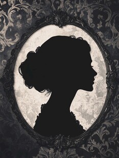 复古框架中的女士剪影