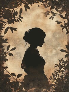 复古风格女子剪影与枝叶