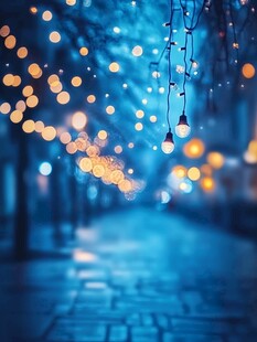 夜巷中的梦幻灯光景致