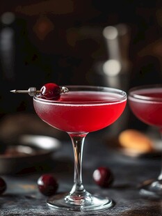 樱桃装饰的红色鸡尾酒