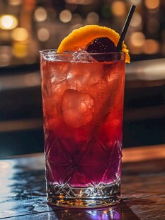 橙片装饰的红调冰爽鸡尾酒