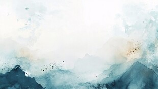 水墨山川云雾飞鸟意境图