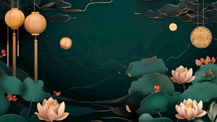 中式月夜荷塘灯笼美景