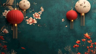 中式古风灯笼花卉背景图