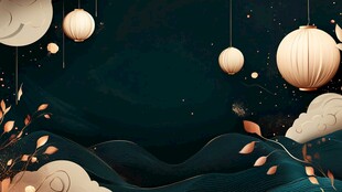 中式古风灯笼飘拂美景