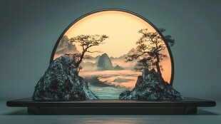 中式山水意境圆形景观摆件