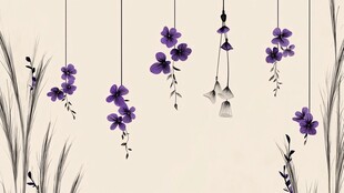 紫色花卉垂挂装饰插画