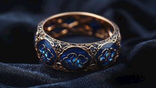 复古金镶蓝宝雕花手镯