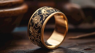 中式花纹金戒指特写