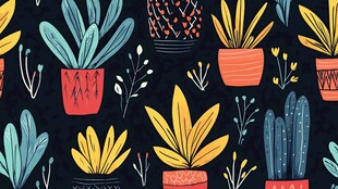 手绘盆栽植物图案背景