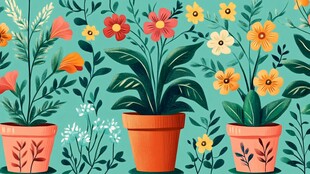 盆栽花卉插画 清新田园风