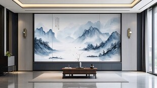 中式客厅水墨山水背景墙