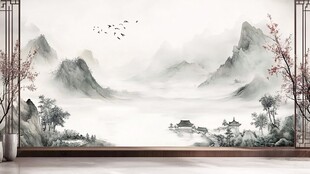 中式山水意境背景墙画面